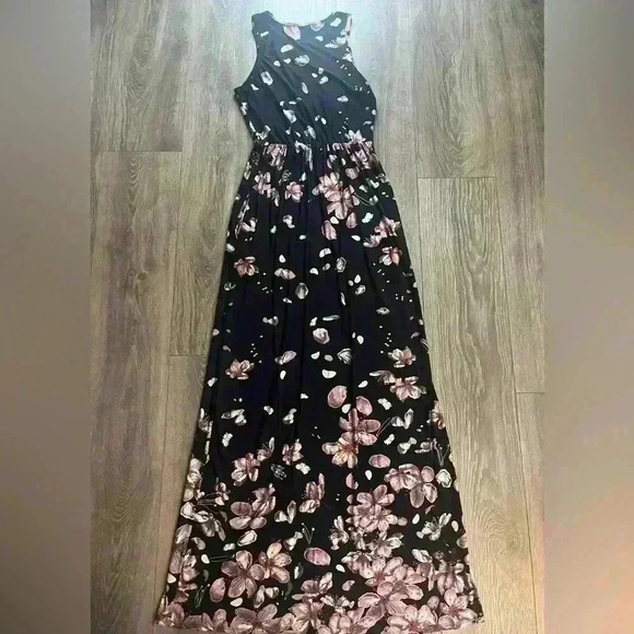 Egs by Éloges Navy Blue Floral Sleeveless Maxi Dress Size M - Picture 2 of 8
